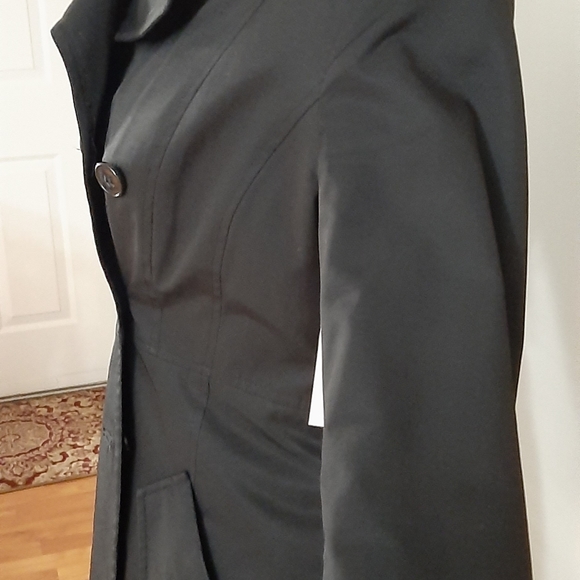 Womens long Black DKNY Trench coat size small l - Picture 4 of 8